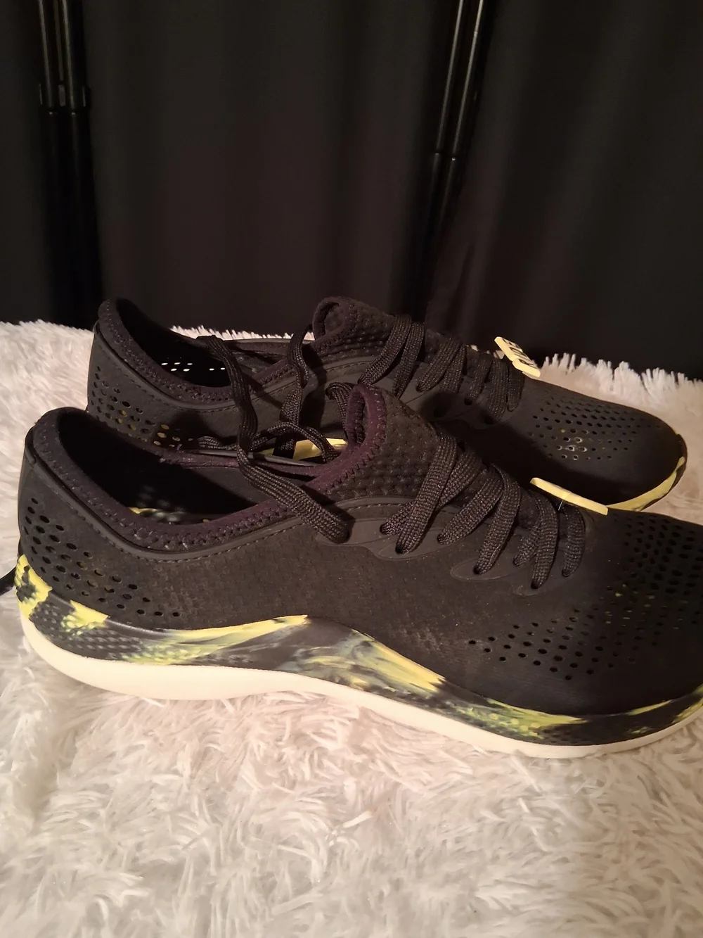 CROCS Black and Yellow LiteRide Slip-On Sneakers